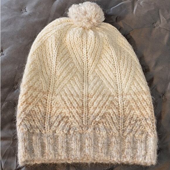 Lauren Ralph Lauren Beanie Women's Cream Grey Wool Mohair Outdoor Lightweight - Picture 1 of 5